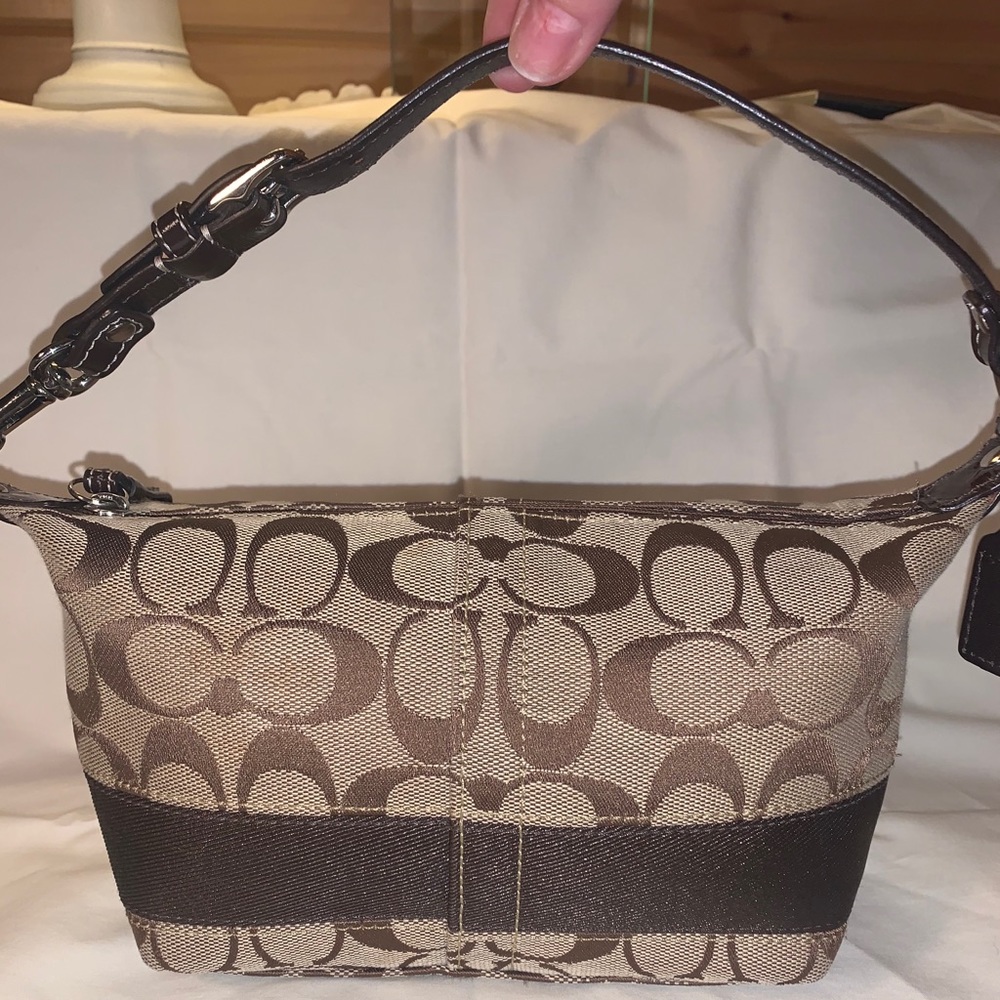 Brown Coach Monogrammed Shoulder Bag